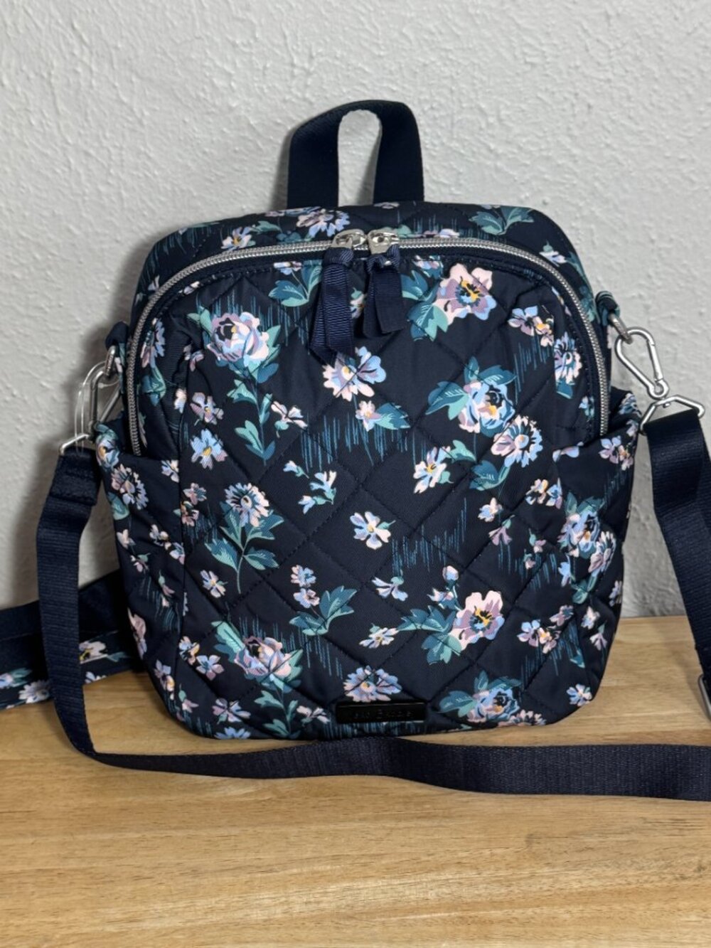 Vera Bradley Convertible Small Backpack in Performance Twill Navy Garden NWT